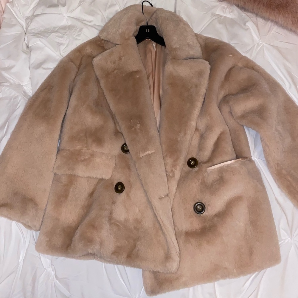 Free People Faux Fur Coat Apricot US Small